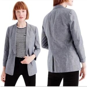 J. Crew Unstructured Shawl Collar Blue Cotton Linen Blazer size 8